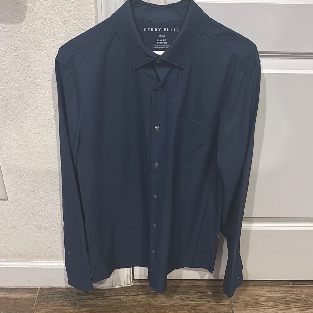 Perry Ellis Men's Dark Blue Button Down Shirt